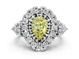 White gold Fancy Yellow Pear Cut Diamond Halo Ring with Pavé Band and Four-Prong Setting_61