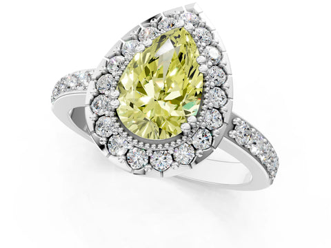 White gold Fancy Yellow Pear Cut Diamond Halo Ring with Pavé Band and Prong Setting_13