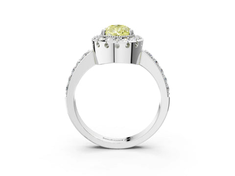 White gold Fancy Yellow Pear Cut Diamond Halo Ring with Pavé Band and Prong Setting_15