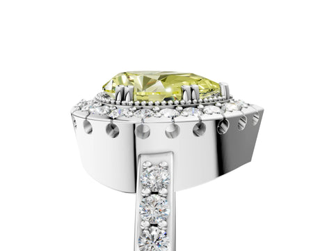 White gold Fancy Yellow Pear Cut Diamond Halo Ring with Pavé Band and Prong Setting_17