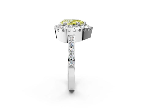 White gold Fancy Yellow Pear Cut Diamond Halo Ring with Pavé Band and Prong Setting_2