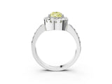 White gold Fancy Yellow Pear Cut Diamond Halo Ring with Pavé Band and Prong Setting_3