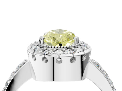 White gold Fancy Yellow Pear Cut Diamond Halo Ring with Pavé Band and Prong Setting_4