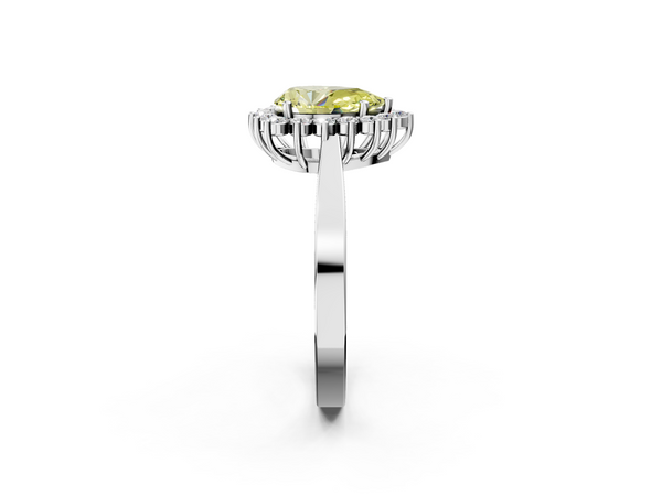 White gold Fancy Yellow Pear  Cut Diamond Halo Ring with Round Brilliant Halo and Solitaire Band