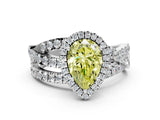 White gold Fancy Yellow Pear Cut Diamond Halo Ring with Round Split Shank and Prong Setting_27
