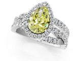 White gold Fancy Yellow Pear Cut Diamond Halo Ring with Round Split Shank and Prong Setting_28
