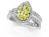 White gold Fancy Yellow Pear Cut Diamond Halo Ring with Round Split Shank and Prong Setting_76