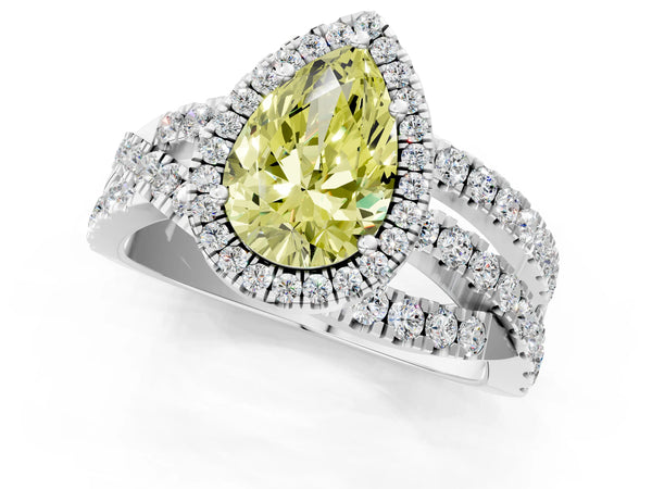 White Gold Pear-Shaped Halo Twist Engagement Ring Setting for Fancy Yellow Center
