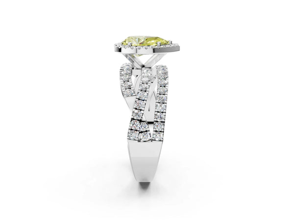 White Gold Pear-Shaped Halo Twist Engagement Ring Setting for Fancy Yellow Center