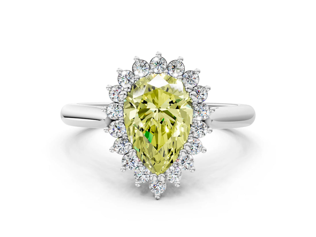 White gold Fancy Yellow Pear  Cut Diamond Halo Ring with Solitaire Band and Prong Setting_53