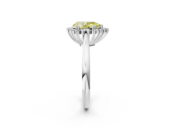 Platinum Fancy Yellow Pear  Cut Diamond Halo Ring with Solitaire Band and Prong Setting