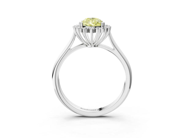 Platinum Fancy Yellow Pear  Cut Diamond Halo Ring with Solitaire Band and Prong Setting