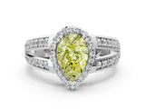 White gold Fancy Yellow Pear Cut Diamond Halo Ring with Split Shank Pavé Band and Four-Prong Setting_12
