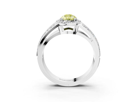 White gold Fancy Yellow Pear Cut Diamond Halo Ring with Split Shank Pavé Band and Four-Prong Setting_15