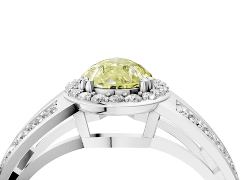 White gold Fancy Yellow Pear Cut Diamond Halo Ring with Split Shank Pavé Band and Four-Prong Setting_16