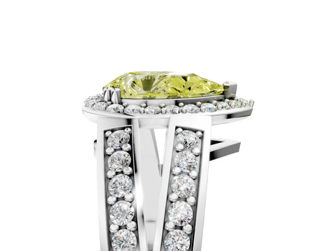 White gold Fancy Yellow Pear Cut Diamond Halo Ring with Split Shank Pavé Band and Four-Prong Setting_17