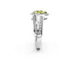 White gold Fancy Yellow Pear Cut Diamond Halo Ring with Split Shank Pavé Band and Four-Prong Setting_2