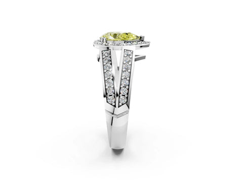 White gold Fancy Yellow Pear Cut Diamond Halo Ring with Split Shank Pavé Band and Four-Prong Setting_2