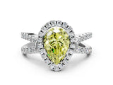 White gold Fancy Yellow Pear Cut Diamond Halo Ring with Split Shank Pavé Band and Prong Setting_79
