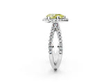 White gold Fancy Yellow Pear Cut Diamond Halo Ring with Split Shank Pavé Band and Prong Setting_81