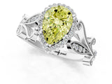 White gold Fancy Yellow Pear Cut Diamond Halo Ring with Vintage Split Shank and Four-Prong Setting_97