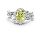 White gold Fancy Yellow Pear Cut Diamond Halo Ring with Vintage Split Shank and Four-Prong Setting_97