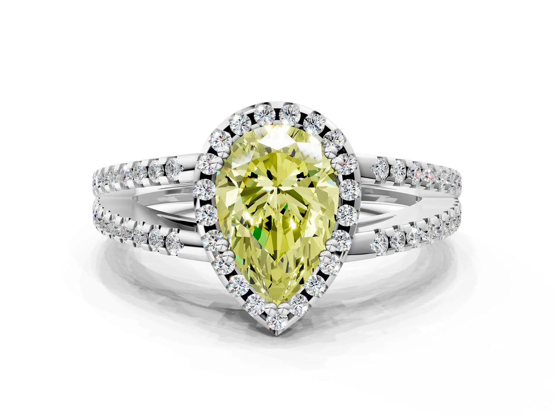 White gold Fancy Yellow Pear Cut Diamond Halo Split Shank Engagement Ring_51