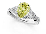 White gold Fancy Yellow Pear Cut Diamond  Halo Twist Band Solitaire Prong Setting Ring_13
