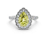 White gold Fancy Yellow Pear  Cut Diamond Milgrain Floral Halo Engagement Ring with Pavé Band_15