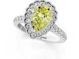 White gold Fancy Yellow Pear  Cut Diamond Milgrain Floral Halo Engagement Ring with Pavé Band_16