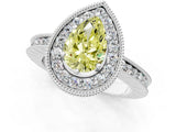 White gold Fancy Yellow Pear Cut Diamond Milgrain Halo Engagement Ring with Round Pavé Band and Prong Setting_13