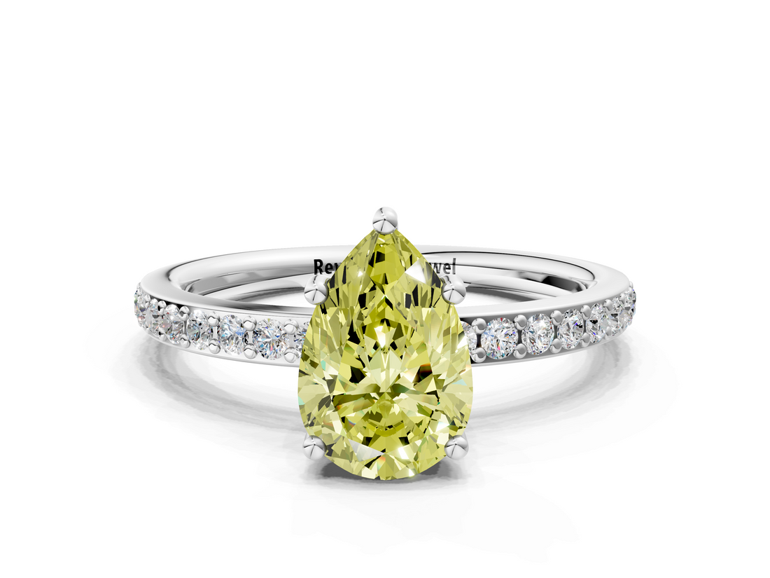 White gold Fancy Yellow Pear  Cut Diamond Pavé Band Ring with Four-Prong Setting_24
