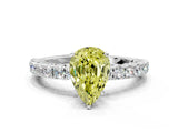 White gold Fancy Yellow Pear Cut Diamond Pavé Band Solitaire Ring with Prong Setting_87