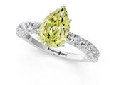 White gold Fancy Yellow Pear Cut Diamond Pavé Band Solitaire Ring with Prong Setting_90