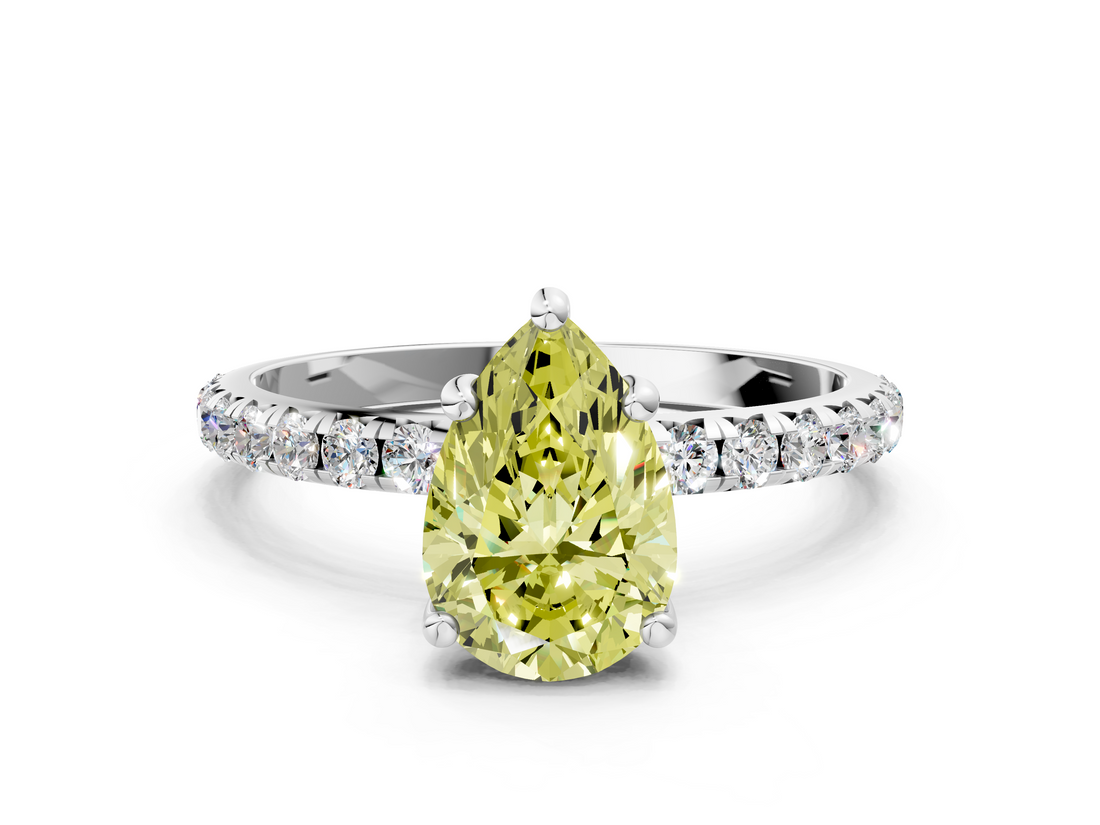 White gold Fancy Yellow Pear  Cut Diamond Pavé Band Solitaire with Four-Prong Setting_3