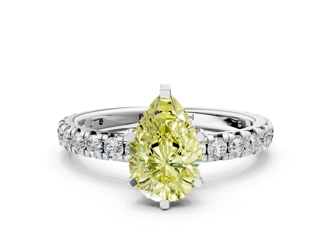 White gold Fancy Yellow Pear  Cut Diamond Pavé Band with Four-Prong Setting_20
