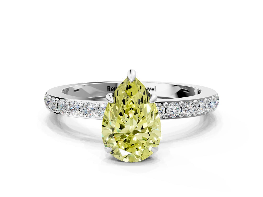 White gold Fancy Yellow Pear Cut Diamond Pavé Engagement Ring with Round  Accents and Prong Setting_105