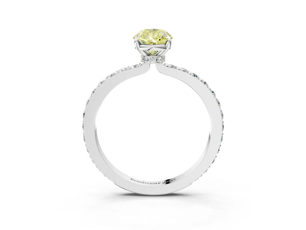 Platinum Pear-Shaped Hidden Halo Pave Engagement Ring Setting for Fancy Yellow Center with Slim Accent Band