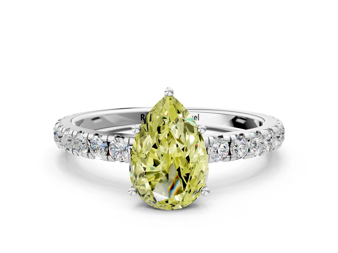 White gold Fancy Yellow Pear Cut Diamond Pavé Solitaire Engagement Ring with Four-Prong Setting_91