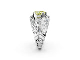 White gold Fancy Yellow Pear Cut Diamond Pave Art Deco Split Shank Ring with Four-Prong Setting_2