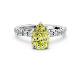 White gold Fancy Yellow Pear Cut Diamond Pave Band Solitaire Ring with Round  and Prong Setting_139