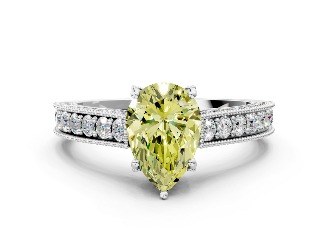 White gold Fancy Yellow Pear  Cut Diamond Pave Band with Four-Prong Setting_37