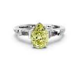 White gold Fancy Yellow Pear  Cut Diamond Ring with Baguette Side Stones, Channel Set Band, and Four-Prong Setting_36
