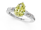 White gold Fancy Yellow Pear  Cut Diamond Ring with Baguette Side Stones, Channel Set Band, and Four-Prong Setting_4