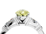 White gold Fancy Yellow Pear  Cut Diamond Ring with Baguette Side Stones, Channel Set Band, and Four-Prong Setting_40