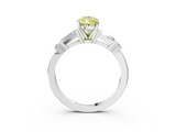White gold Fancy Yellow Pear  Cut Diamond Ring with Baguette Side Stones, Channel Set Band, and Four-Prong Setting_6