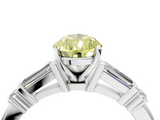 White gold Fancy Yellow Pear  Cut Diamond Ring with Baguette Side Stones, Channel Set Band, and Four-Prong Setting_7
