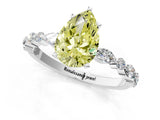 White gold Fancy Yellow Pear Cut Diamond Ring with Marquise and Round  Side Stones and Four-Prong Setting_64