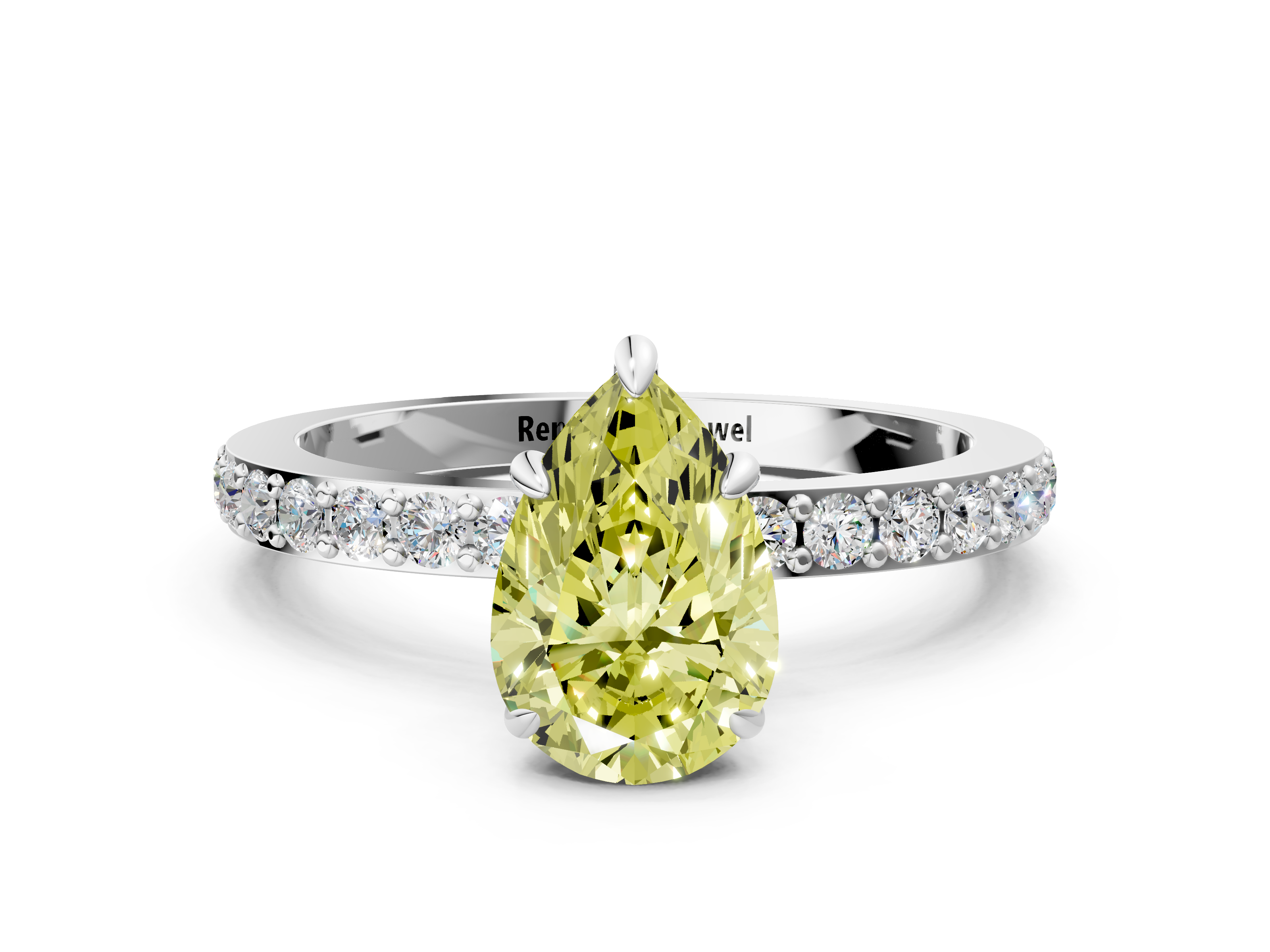 White gold Fancy Yellow Pear  Cut Diamond Ring with Pavé Band and Four-Prong Setting_40