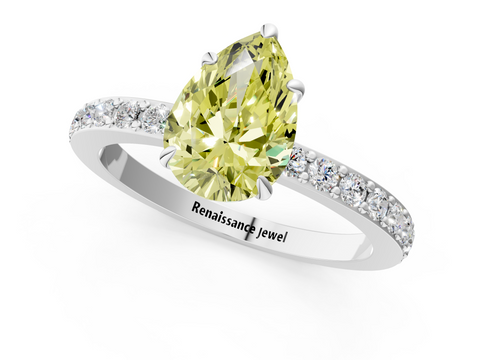 White gold Fancy Yellow Pear  Cut Diamond Ring with Pavé Band and Four-Prong Setting_41